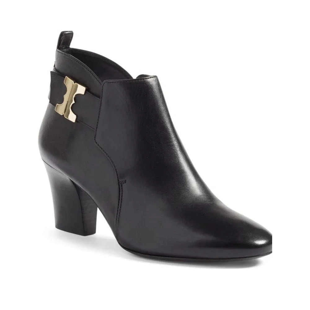 TORY BURCH Gemini Link Black‎ Ankle Heeled Booties Women Size 10.5